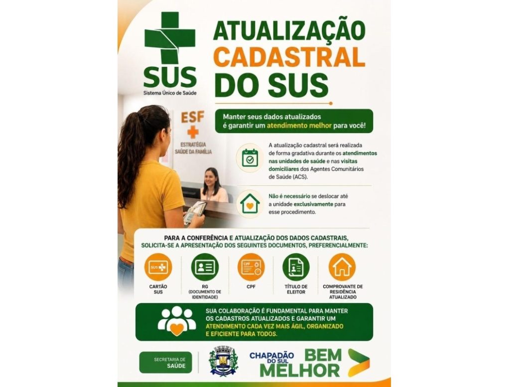 Secretaria de Saúde realiza atualização cadastral dos usuários do SUS nas unidades de saúde de Chapadão do Sul