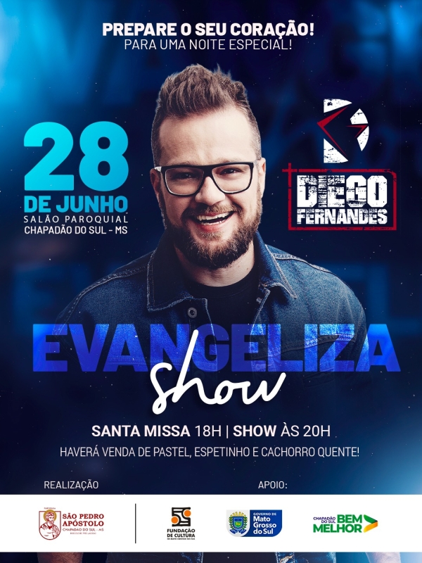 Chapadão do Sul celebra seu padroeiro São Pedro com programação especial e show nacional de Diego Fernandes