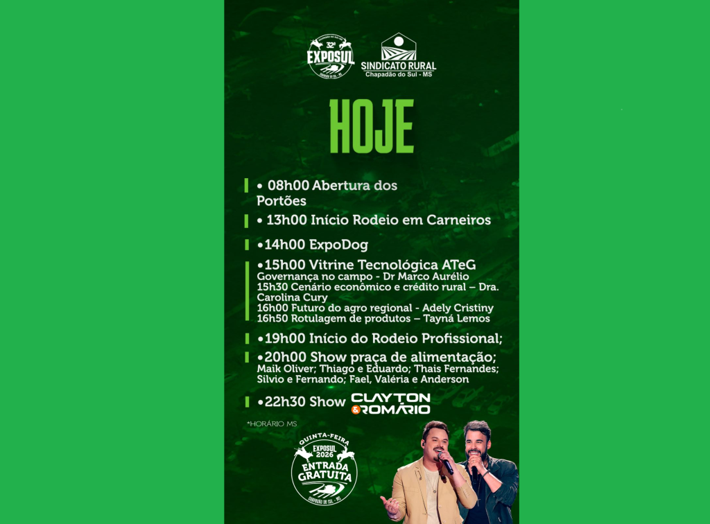Exposul continua nesta quarta, com entrada franca – Veja os horários