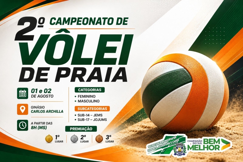 Chapadão do Sul recebe 2º Campeonato de Vôlei de Praia nos dias 1º e 2 de agosto