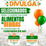 Prefeitura divulga selecionados para comercialização de alimentos e bebidas no aniversário de Chapadão do Sul