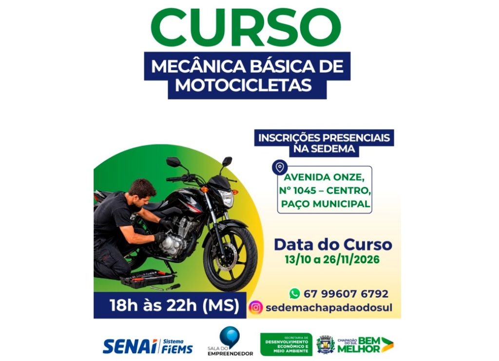 Abertas inscrições para o curso Mecânica Básica de Motocicletas em Chapadão do Sul