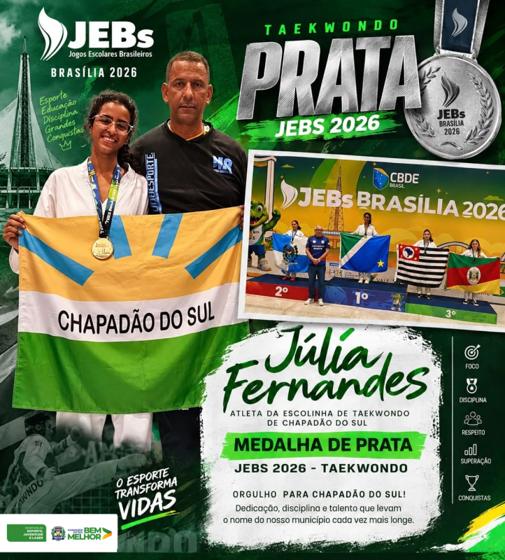 Orgulho de Chapadão do Sul, Júlia Fernandes conquista ouro na Série Prata dos JEBs e é campeã nacional de Taekwondo