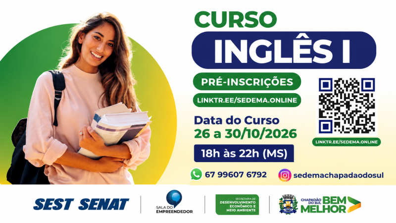 Prefeitura abre pré-inscrições para curso gratuito de inglês com 25 vagas em Chapadão do Sul